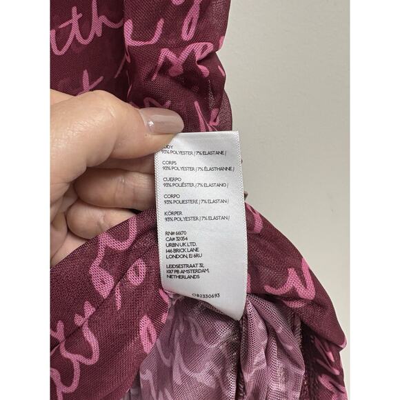 Maeve Anthropologie Mesh Script Print Draped Cowl Neck Ruched Tank Top S - Picture 8 of 8